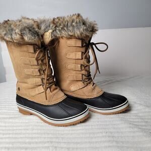 Northside Duck Boots Women’s 7 Brown Winter Snow Waterproof Fur‎ Trim Warm